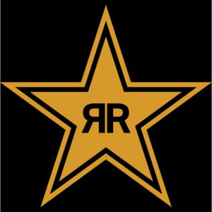 an image of a star with the word rr on it in black and gold colors