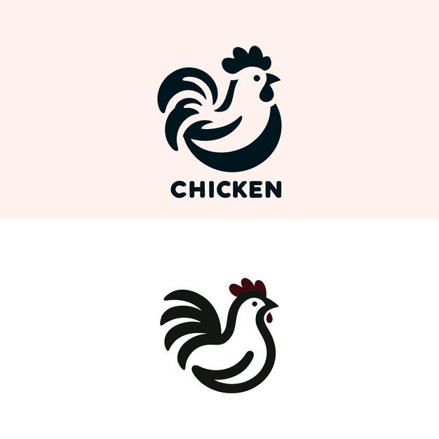 two logos for chicken, one with an image of a rooster and the other with a bird