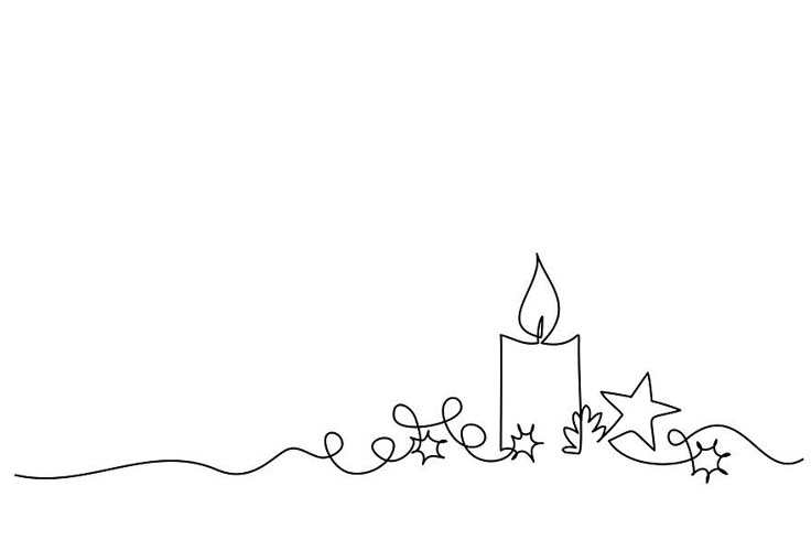 a black and white drawing of a candle with stars