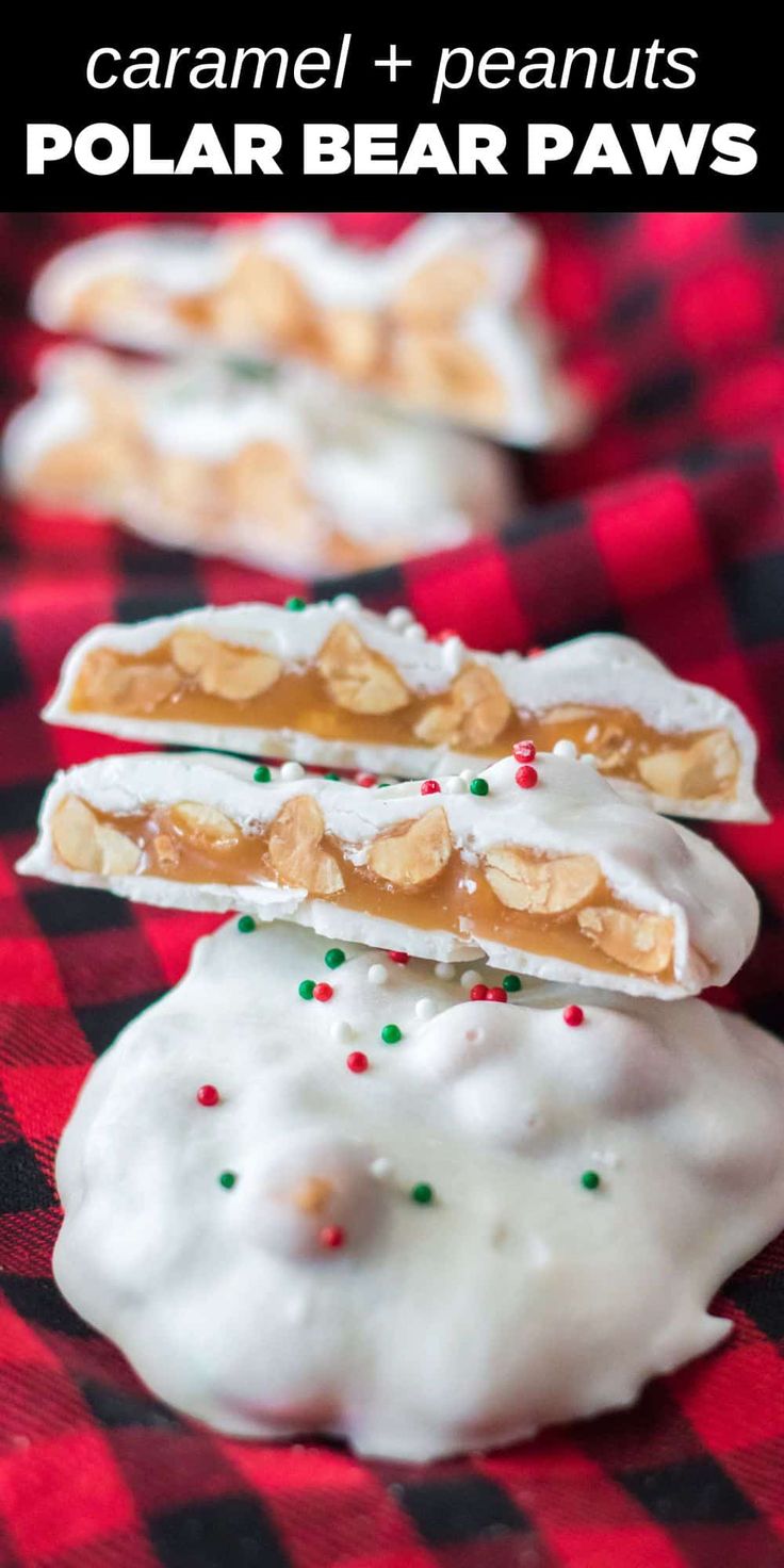 peanut clusters in white chocolate Polar Bear Paw Candy, Polar Bear Candy, The Kitchen Is My Playground Recipes, Polar Bear Paws Candy White Chocolate, Polar Bear Paw Cookies, Polar Bear Candy White Chocolate, White Chocolate Bear Claws, Christmas Candy Using White Chocolate, Diy Toffee Candy