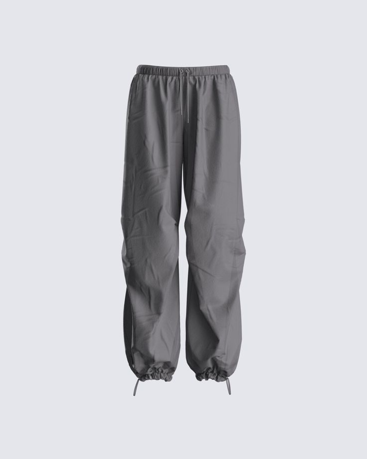 Slay the day feeling cozy, chic, and stylish with these grey parachute pants 🖤 Complete with cargo pockets, an elastic waistband, adjustable toggles at the hem, and a functional drawcord at the waist. Pairable with anything for an effortless look - these pants are officially an essential 😏 Grey Bottoms Outfit, Clothes Png Bottoms, Grey Parachute Pants Outfit, Grey Baggy Pants, Grey Parachute Pants, Skirts Cargo, Baggy Parachute Pants, European Style Outfits, Pants Png