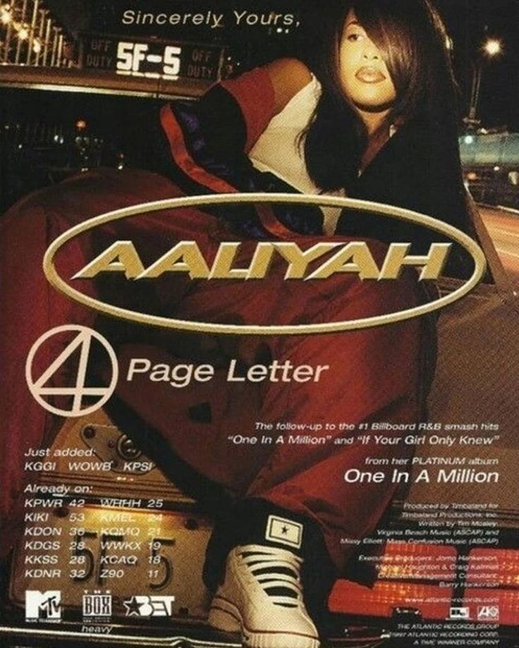 an ad for aaliyah is shown in this advertisement