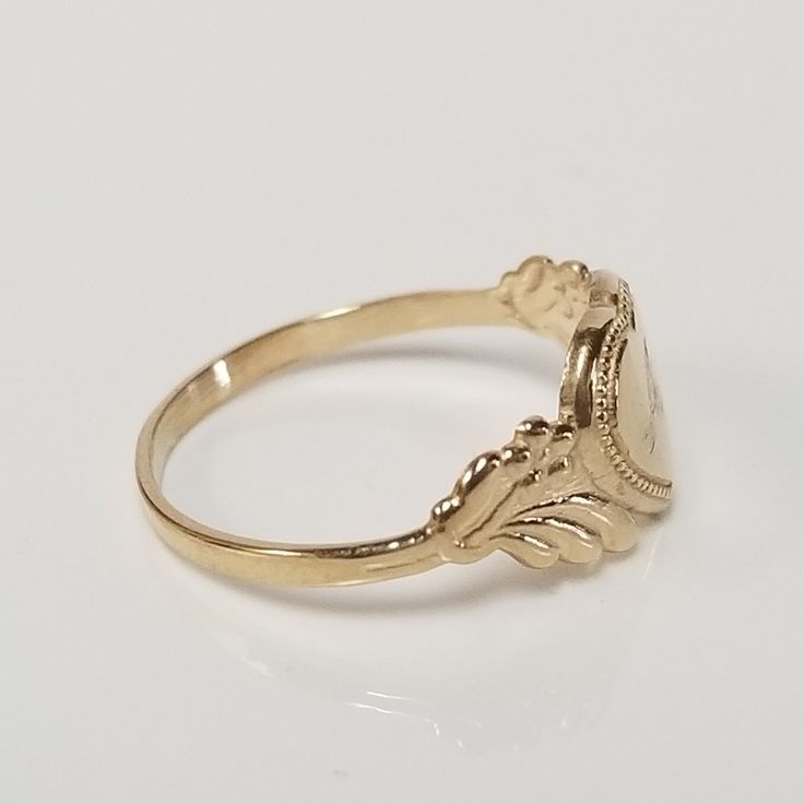 "Thanks for shopping our vintage estate store. We tend to sell well below wholesale and truly hope you enjoy all of our items. Many of the items are one of a kind, so please enjoy scrolling through the pictures and hopefully something will catch your eye. Brown spots are from camera or reflections. Estate 14k yellow gold monogram cursive capital A heart ring. Custom made ring for our shop. Ring size: 3 Setting: 7.5mm 1/4\" to 3/8\" Band width: 1.4mm Weight: 1.12 grams Marked 14k and it's sweet. Victorian 14k Gold Jewelry With Hallmark, Victorian Jewelry In 14k Gold With Hallmark, Heirloom Initial Ring Tarnish Resistant For Anniversary, Vintage Tarnish Resistant Signet Ring For Promise, Vintage Tarnish-resistant Signet Ring For Promise, Vintage Oval Initial Promise Ring, Gold Initial Ring With Hallmarks In 14k Gold, 14k Gold Initial Ring With Hallmarks, Gold Engraved Ring With Hallmarks