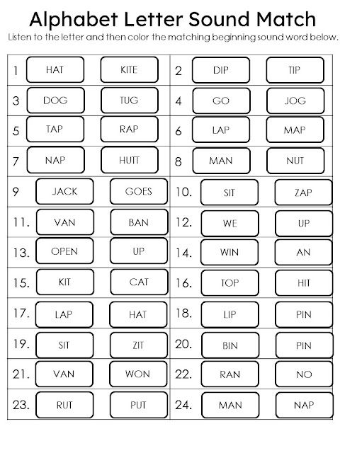 the alphabet letter sound match worksheet is shown in black and white, with numbers on