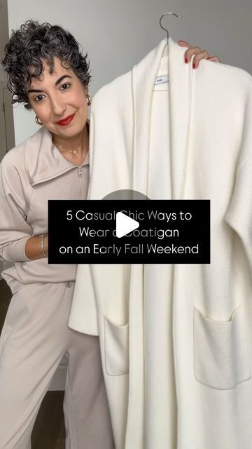 GRAZIA | DAILY STYLE INSPO on Instagram: "5 CASUAL CHIC WAYS TO WEAR A COATIGAN ON AN EARLY FALL WEEKEND 🤍 // There is a reason why this sweater coat has been in my fall capsule every year - it’s a true workhorse! If you live in a climate that doesn’t get super cold like I do, or you’re looking for something easy to throw on when there’s just a little nip in the air - this is it. 
.
It’s so versatile and will give any outfit a chic factor. It’s also a dream to travel with, and depending where you live you can wear it 3 seasons. I styled it here for an early fall weekend! 
.
I linked this year’s color version along with another look for less option!
.
.
.
#mango #chicstyle #coatigan #sweatercoat #fallstyle #weekendstyle" How To Style A Coatigan, Coatigan Outfit, White Cardigan Outfit, Long Cardigan Outfit, Long White Cardigan, Jeans Outfit Winter, Autumn Weekend, Winter Jeans, Cardigan Outfits