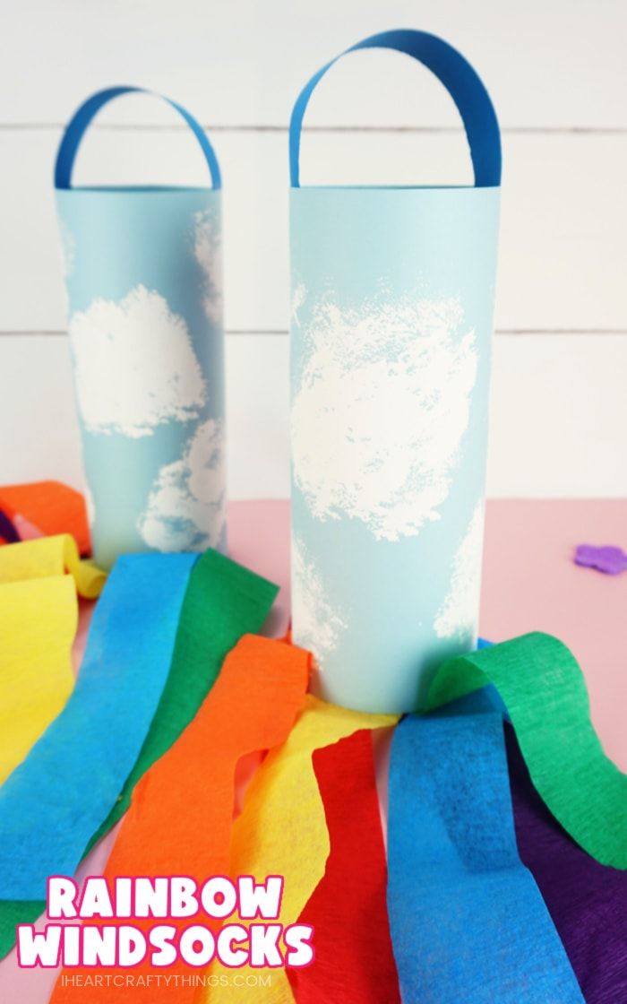 rainbow windsocks made out of toilet paper