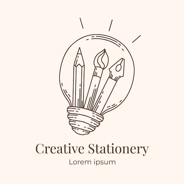 a light bulb with pencils inside it and the words creative stationery written below