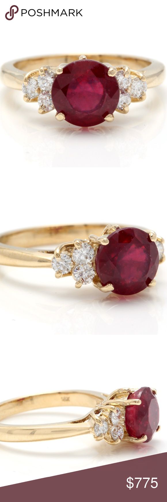 3.05Ct Red Ruby and Diamond 14K Yellow Gold Ring 3.05 Carats Impressive Red Ruby and Diamond 14K Yellow Gold Ring   Suggested Replacement Value $3,800.00  Total Red Ruby Weight is: Approx. 2.70 Carats  Ruby Measures: Approx. 7mm  Natural Round Diamonds Weight: Approx. 0.35 Carats (color G-H / Clarity SI1-SI2)  Ring size: 6 (free re-sizing available)  Ring total weight: Approx. 4.5 grams  SKU #707 Jewelry Rings Classic Yellow Gold Ruby Ring Gia Certified, Classic Yellow Gold Gia Certified Ruby Ring, Classic Red Ruby Ring With Vvs Clarity, 14k Gold Red Brilliant Cut Wedding Ring, Red Diamond Ring With Vvs Clarity, Red 14k Gold Wedding Ring With Brilliant Cut, Red 14k Gold Brilliant Cut Wedding Ring, Classic Gia Certified Diamond Ring With Lab-created Ruby, Classic Gia Certified Round Ruby Ring