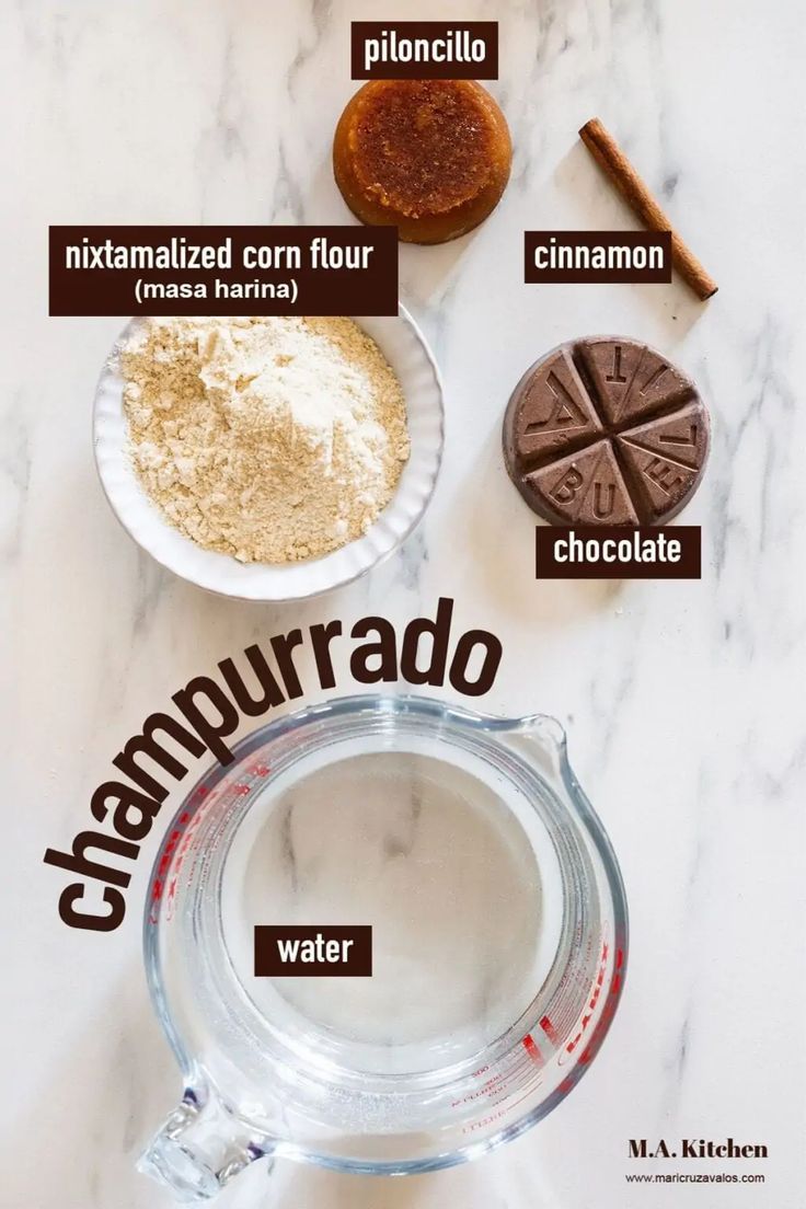 ingredients to make chocolate fudges on a marble counter top with the words chapurado written in spanish