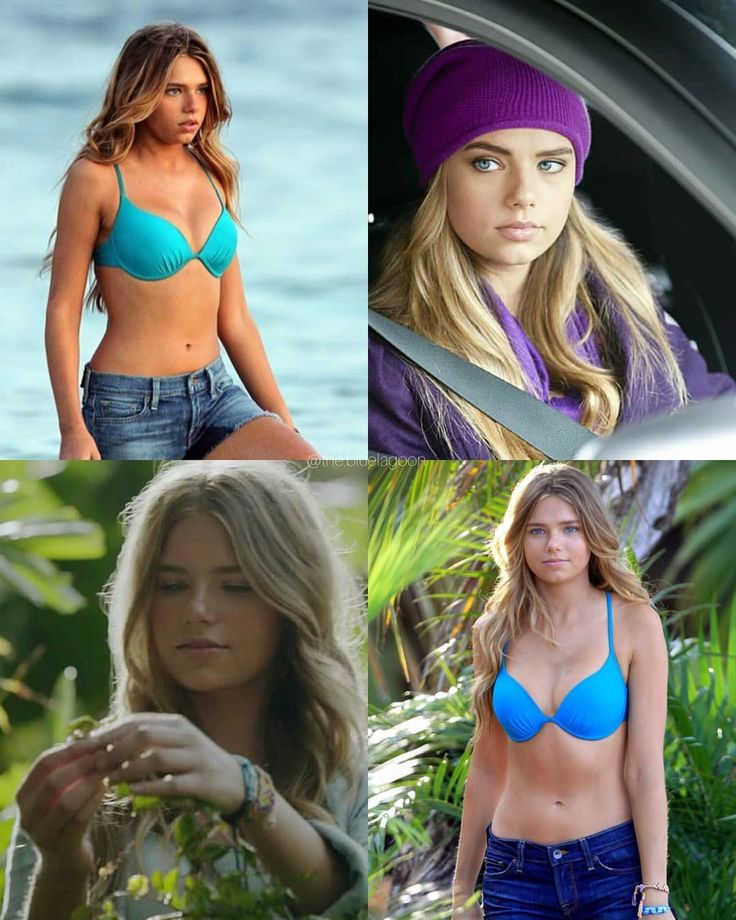 four different pictures of women in bikinis and one is wearing a purple beanie