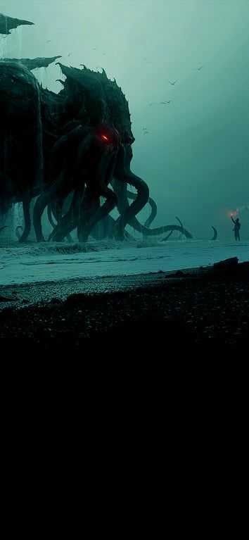 Cthulhu, Octopus, Wallpapers, Screen, Black