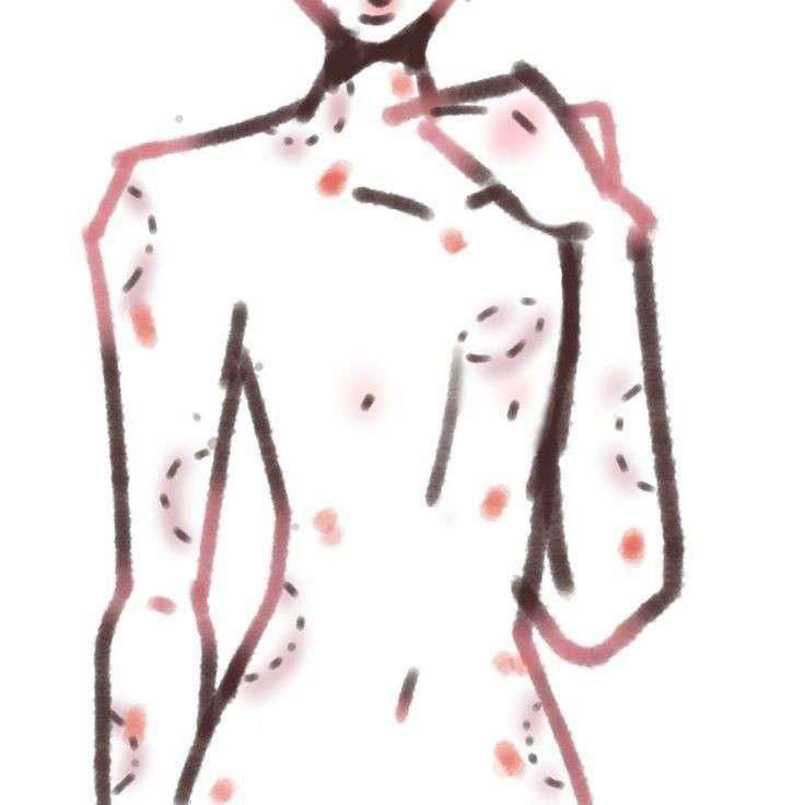 a drawing of a woman's body with dots on it