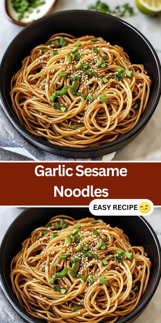 garlic sesame noodles in a skillet with green onions