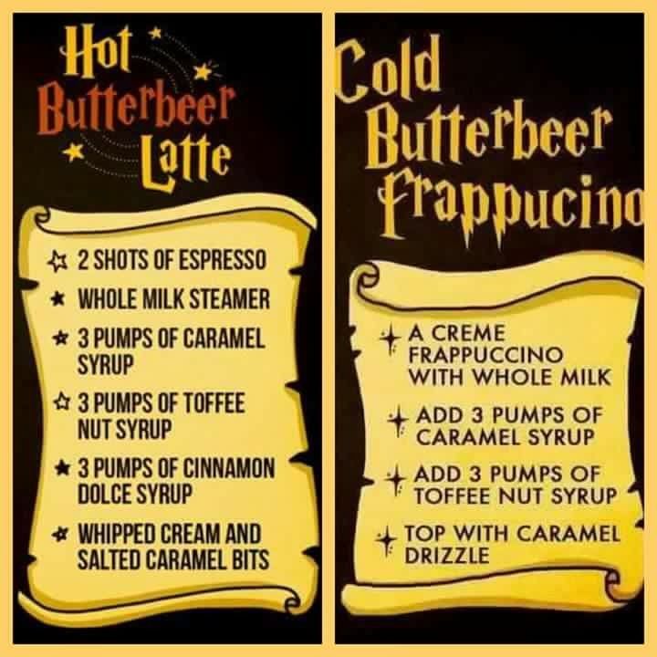 two menus for hot buttered chocolate and cold caramel flavored creme