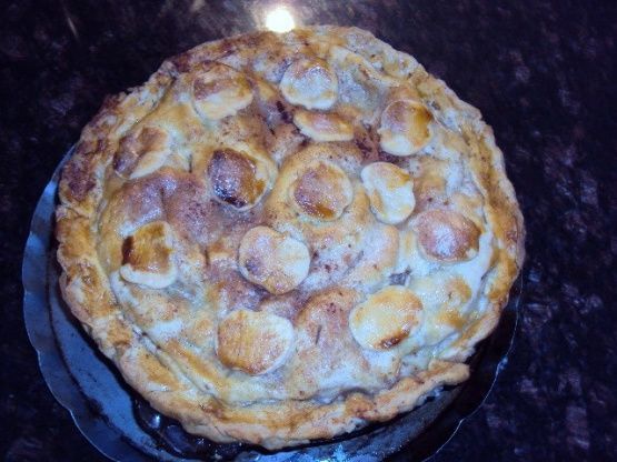 a pie sitting on top of a metal pan