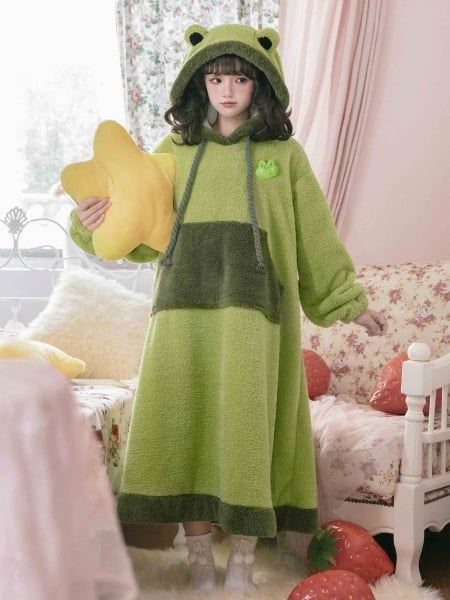 Lounge Wear Cute, Frog Pajamas, Kawaii Pajamas, Lolita Outfits, Style Kawaii, Pajama Outfits, Pajama Dress, A Frog, Cute Pajamas