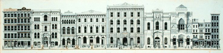 a drawing of a large building with many windows