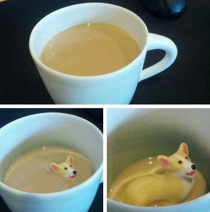 there is a cup filled with liquid and a toy mouse in the middle of it