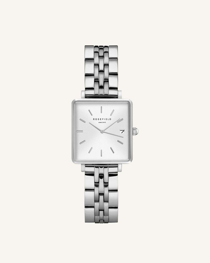 The Boxy XS White Silver | Rosefield Women's Watches & Jewelry | Official Website Rosefield Watch, Casio G Shock Watches, G Shock Watches, Rose Gold Watches, Women's Watches, Seiko Watches, Gold Case, Beautiful Watches, Steel Watch