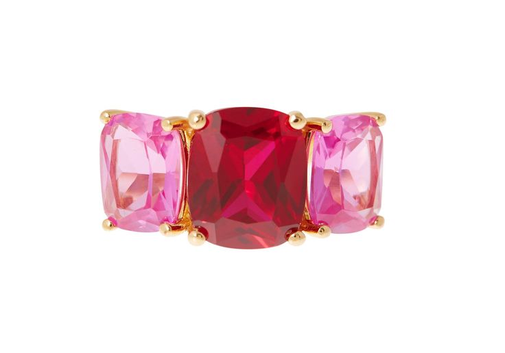 A timeless and romantic piece, this Three Stone Ring features two pink gems either side of the central red gemstone. The gems sparkle and shine, making it an exquisite choice for any special occasion. split  Three pink and red cubic zirconia cut stone ring Made in Thailand  Style Number R817 Pink Gem, Three Stone Ring, Sparkle And Shine, Red Gemstones, Pink Ring, Pink And Red, Three Stone Rings, Three Stone, Stone Ring