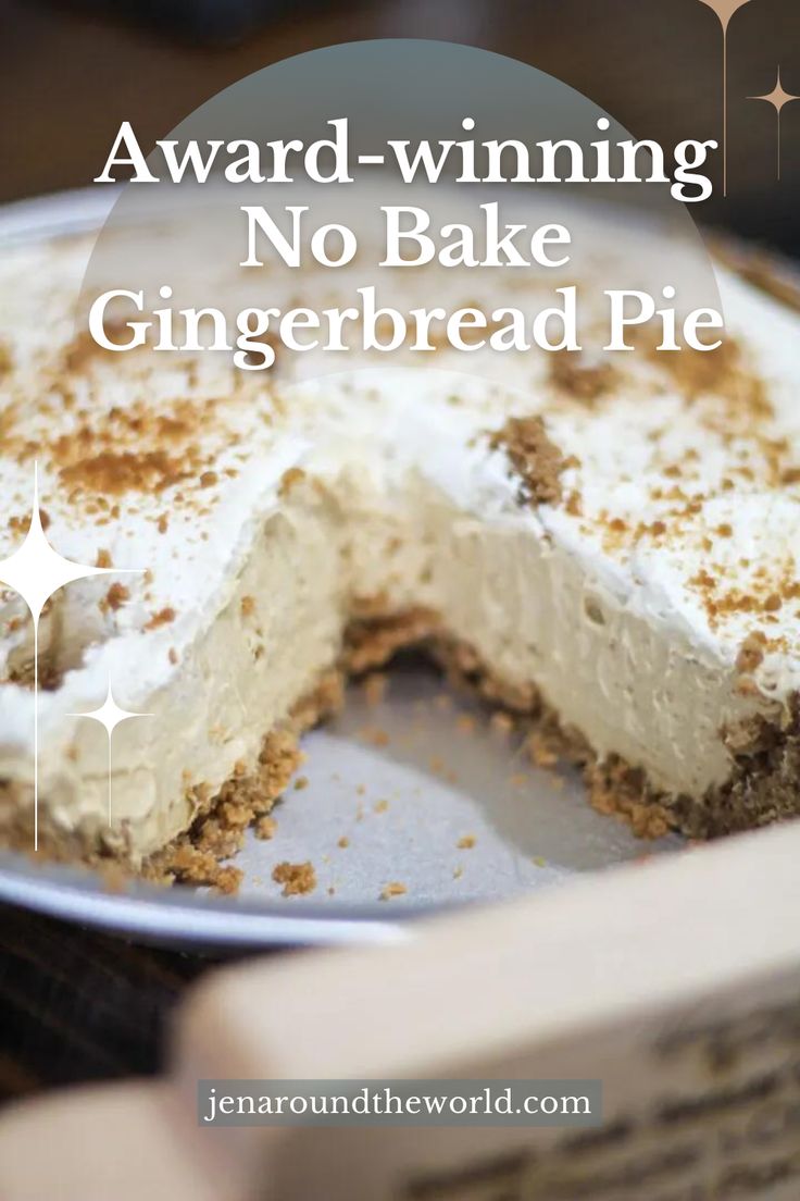 Make this award-winning No-Bake Gingerbread pie for the perfect Christmas dessert. Quick and easy and great for the busy holiday season.

This pie features a gingersnap cookie crust with homemade whipped cream. It has quickly become a favorite dessert! No Bake Christmas Pie Recipes, Award Winning Pies Recipes, Pie Recipes For Christmas, Gingerbread Crust Desserts, Easy Gingerbread Dessert, Best Pies For Christmas, Easy Pies For Christmas, Gingerbread Cookie Crust, Cream Pies Recipes Holiday