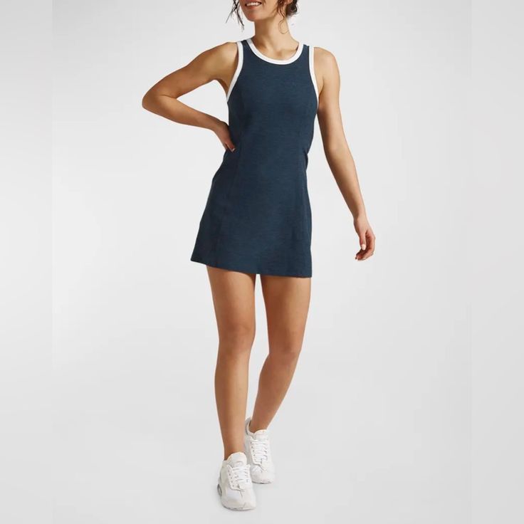 Beyond Yoga Spacedye Outlines Sleeveless Dress. Contrast Outline Seams Elevate A Throw-On-And-Go Dress That’s Comfy Enough For Hitting The Court And Stylish Enough For Grabbing Lunch With Friends. Includes A Shelf Bra. Color Navy Size Xs Nwot City Chic Dresses, Yoga Dress, Athletic Dress, Beyond Yoga, Black Tunic, Essential Dress, City Dress, 50's Dress, City Chic