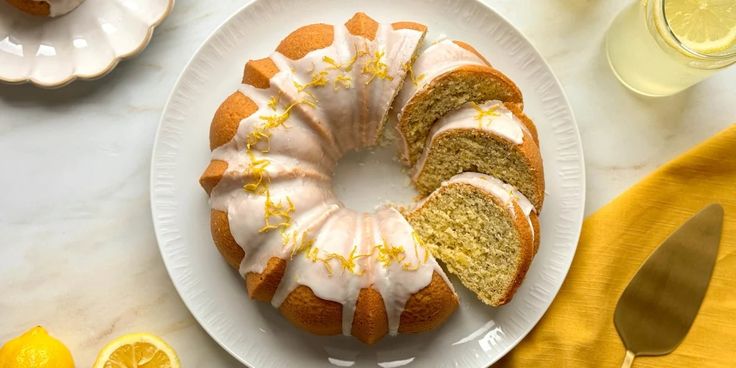 a lemon bunt cake on a white plate