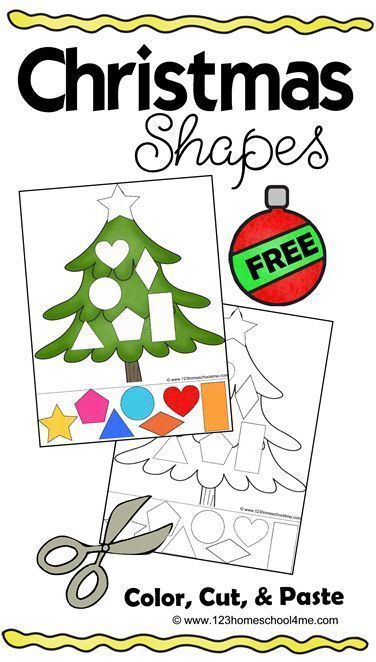 christmas shapes coloring book with scissors and paper cut out to make it look like a tree