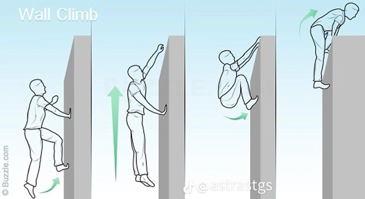 an image of a man climbing up the side of a wall with his arms and legs extended