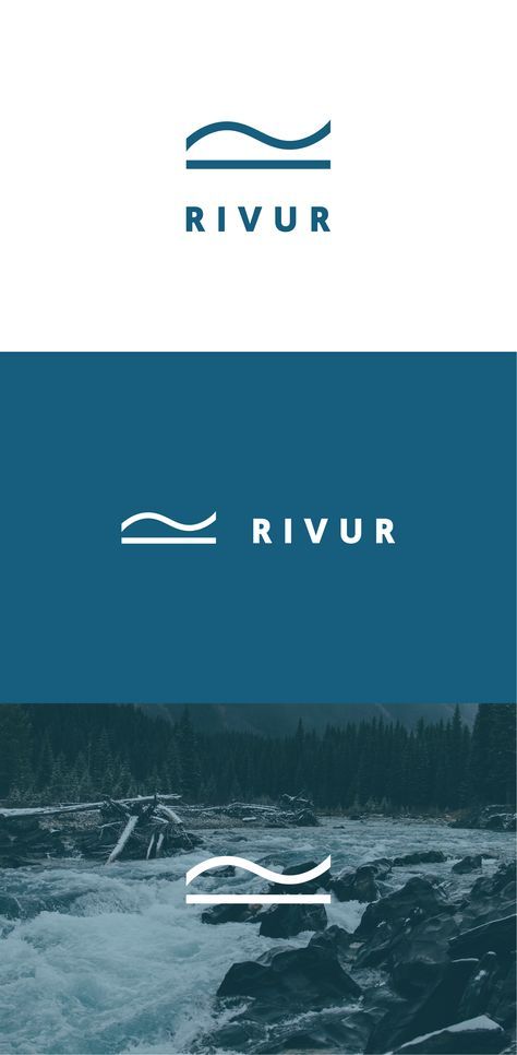 the river logo is shown in blue, white and gray colors with an image of trees on