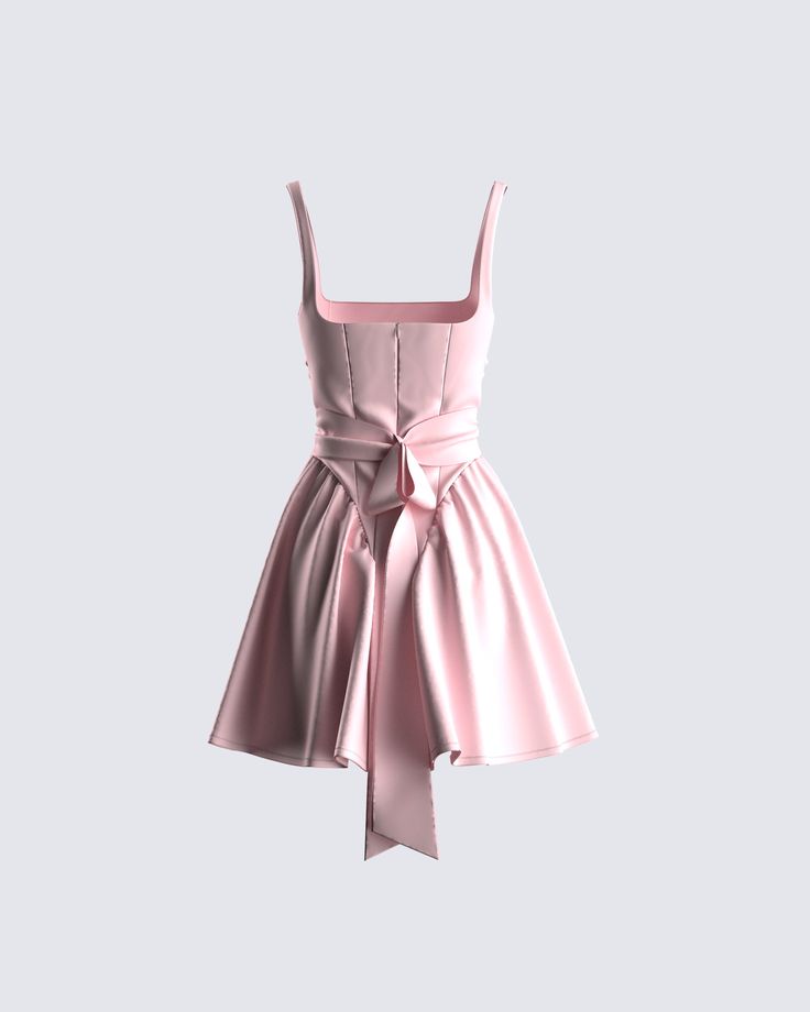 Pink, pretty, and precious - this pink bow mini dress will have everyone falling for you 💗 Made from poplin fabric and complete with a fit and flare shape, bow details, shirring, and center back invisible zipper 🌟 Pink Formal Dresses Short, Pink Dress With Bow, 18th Birthday Dress, Pink Prom Dresses Short, Dress For Chubby, Pink Bow Dress, Pastel Pink Dress, White Corset Dress, Bow Mini Dress