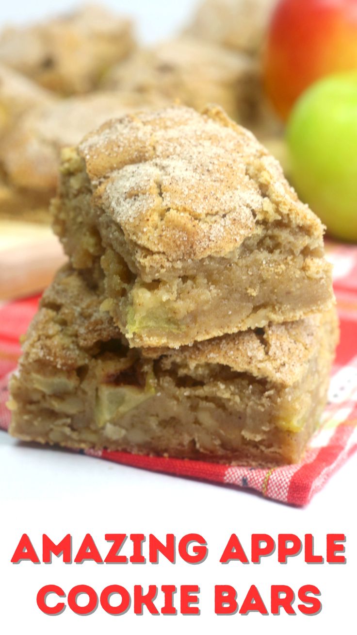 apple cookie bars stacked on top of each other with the words amazing apple cookie bars