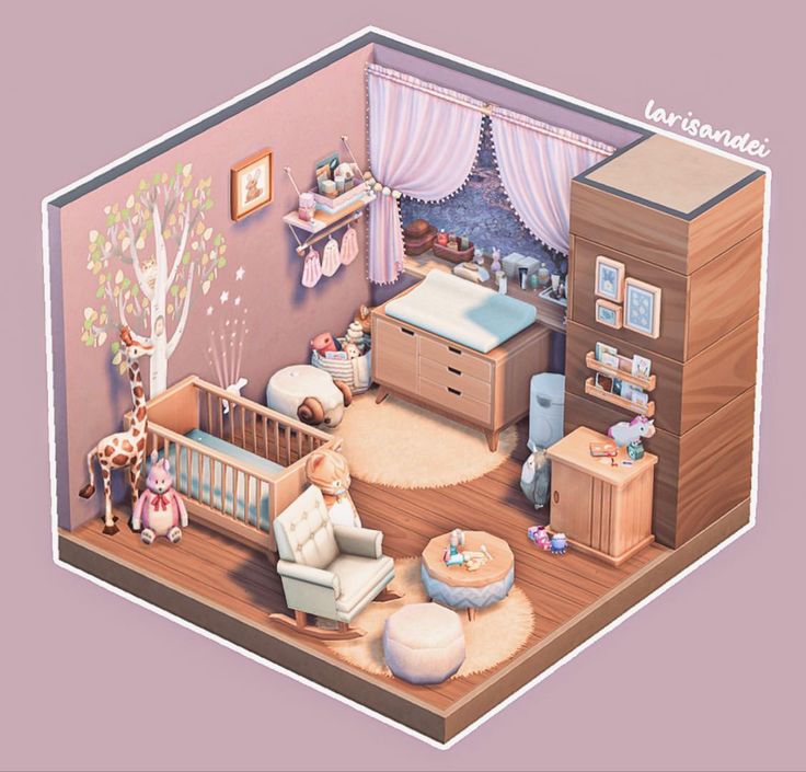 the interior of a child's room is depicted in this digital painting style illustration