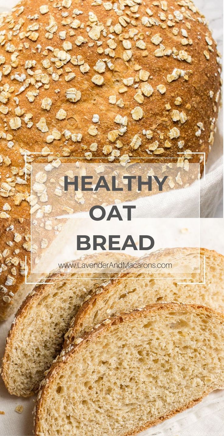 two loaves of bread with the words healthy oat bread on top and bottom