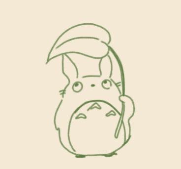 a green line drawing of a totoro holding an umbrella