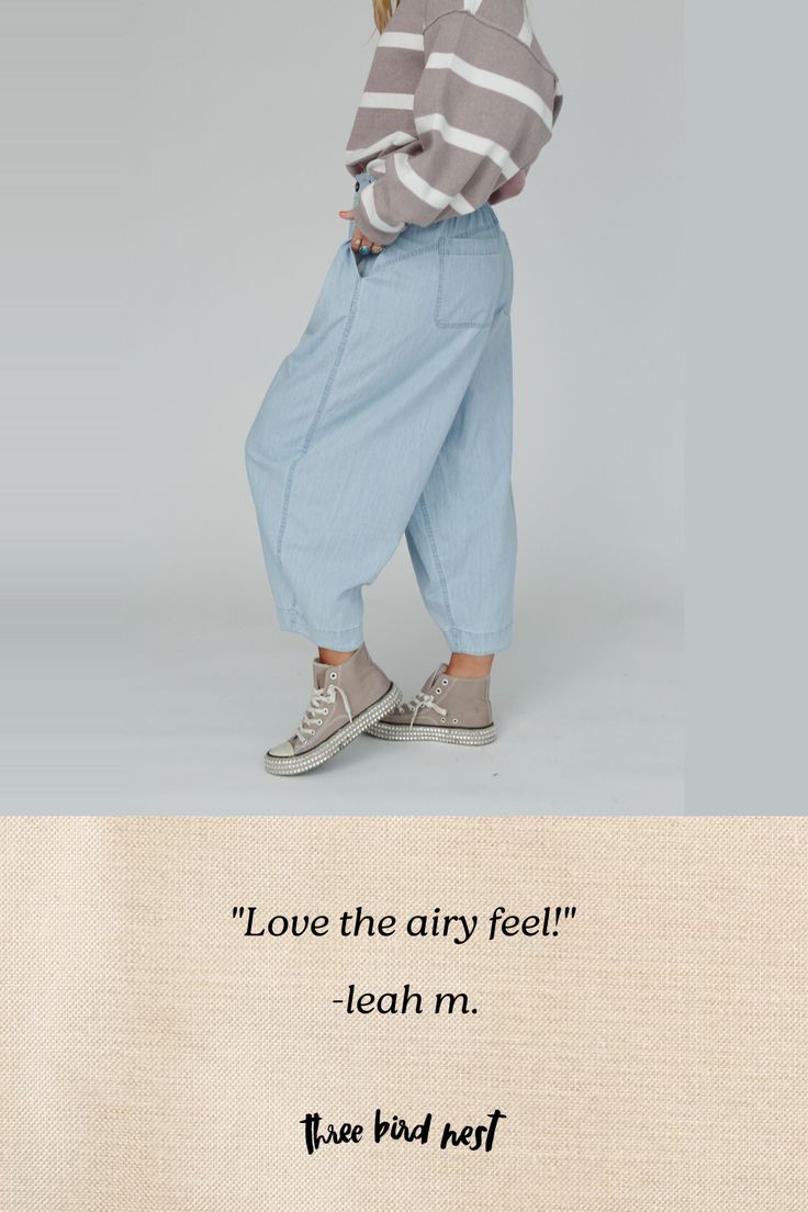 Relaxed and easygoing feel, these pants are the epitome of casual boho chic, the Cool Touch Pleated Pants are the perfect airy touch for your wardrobe! You'll love these laid - back stylish pants because they feature: Comfortable, lightweight, Cotton denim fabric Relaxed and loose tapered wide leg silhouette at a cropped length High - rise waistline with a button and zipper front closure, an elastic back detail, and belt loops Cute pleated front details for an added touch Convenient side pockets Comfortable Cotton Pants With Cropped Leg, Trendy Straight Leg Cotton Harem Pants, Comfortable Cropped Leg Cotton Pants, Comfortable Cotton Cropped Leg Pants, Comfortable Cropped Cotton Pants, Bohemian Wide Leg Parachute Pants For Loungewear, Trendy Cotton Harem Pants With Straight Leg, Bohemian Wide-leg Parachute Pants For Loungewear, Chic Spring Harem Pants With Tapered Leg