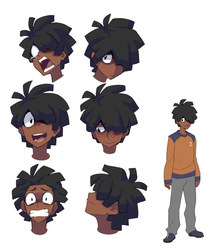 an animation character with different facial expressions and hair