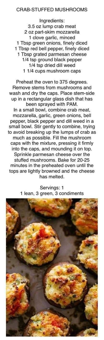 the recipe for crab stuffed mushrooms is shown