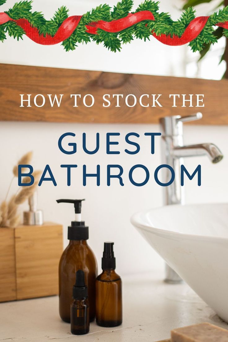 How to stock the guest bathroom. Three amber colored bottles on a white bathroom counter. Guest Bathroom Ideas Toiletries, Toiletries For Guests, Guest Bathroom Tray Ideas, Styling Guest Bathroom, Guest Bathroom Products, Items For Guest Bathroom, Guests Bathroom Ideas, Small Lake House Bathroom, Guest Room Toiletries