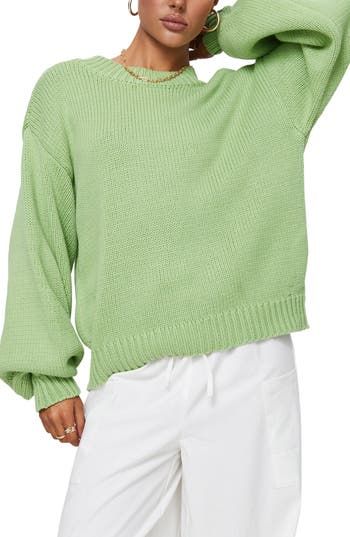 A relaxed fit with dropped shoulders and ultrasoft cotton yarns lends comfort to this ribbed sweater. Crewneck Long sleeves with ribbed cuffs 60% cotton, 40% acrylic Hand wash, dry flat Imported Balloon Sleeve Sweater, Ribbed Sweater, Sweater Sleeves, Princess Polly, Sleeve Sweater, Cotton Yarn, Sweater Top, Top Brands, Hand Wash