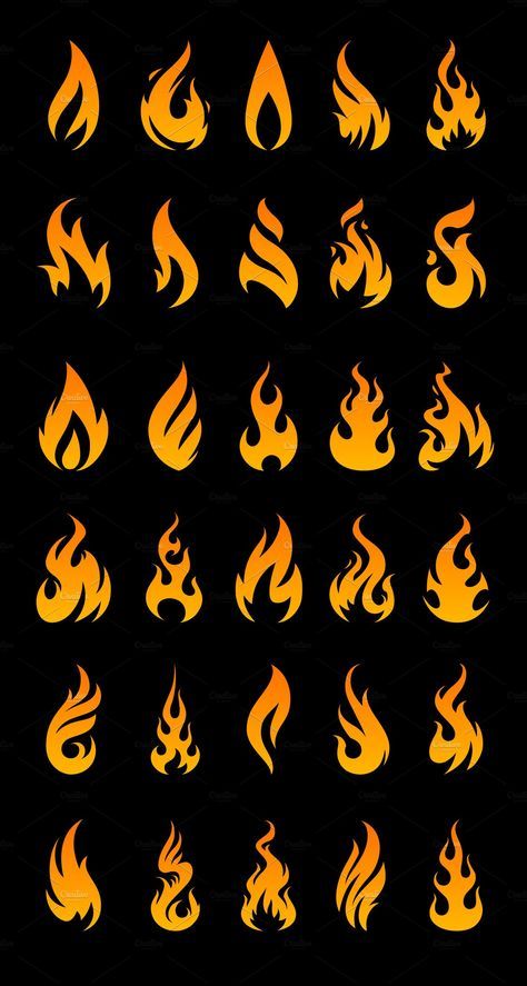 fire flames icons set on black background