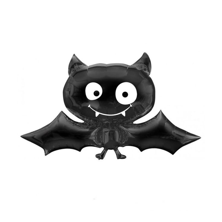 a black bat balloon with eyes, nose and tail