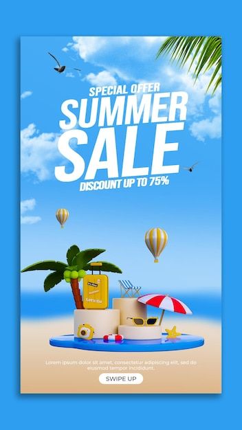 the summer sale flyer is displayed on a blue background