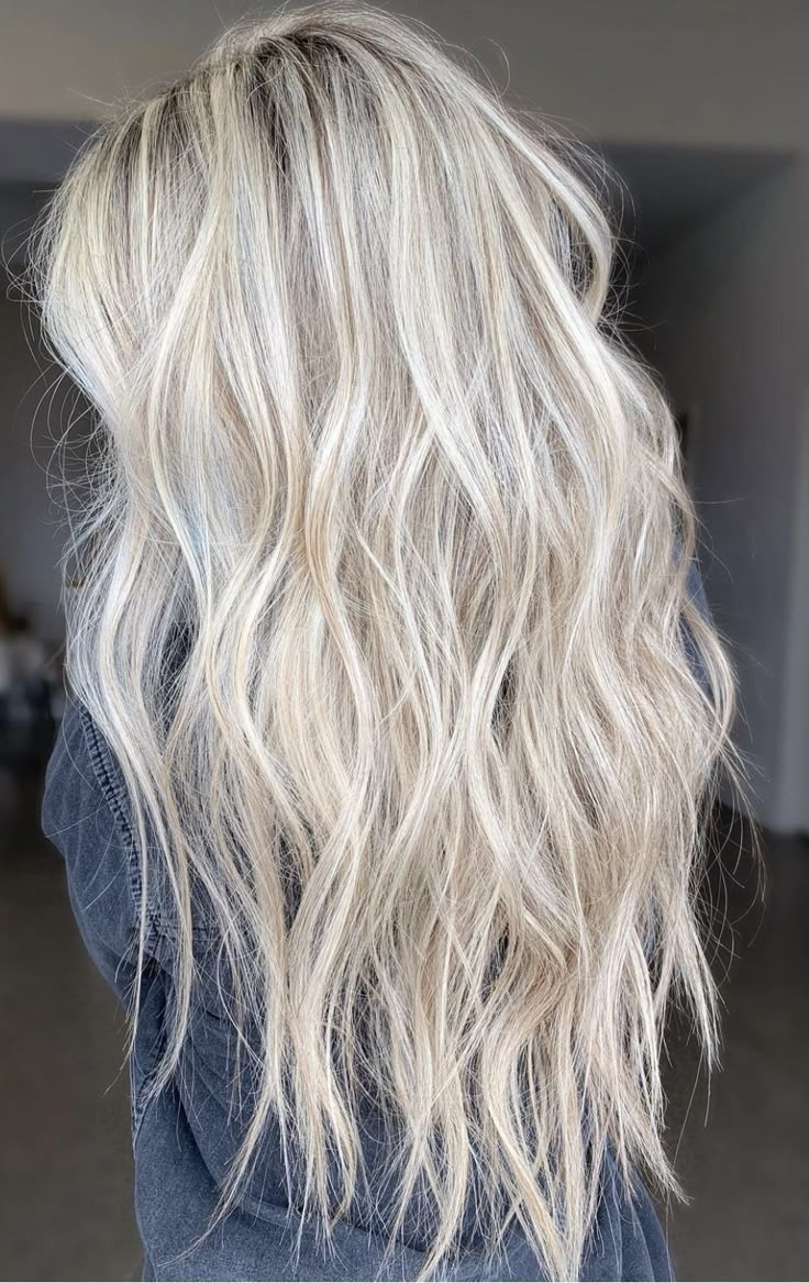 Blonde Hair With Feathers, Blonde Hair Color Ideas Dimension, Platinum Full Highlights, Medium Icy Blonde Hair, Long Ice Blonde Hair, Barbie Hair Color Blondes, Platimun Blonde Highlights, Popular Blonde Hair Color 2023, Bright Blonde Highlights With Dimension