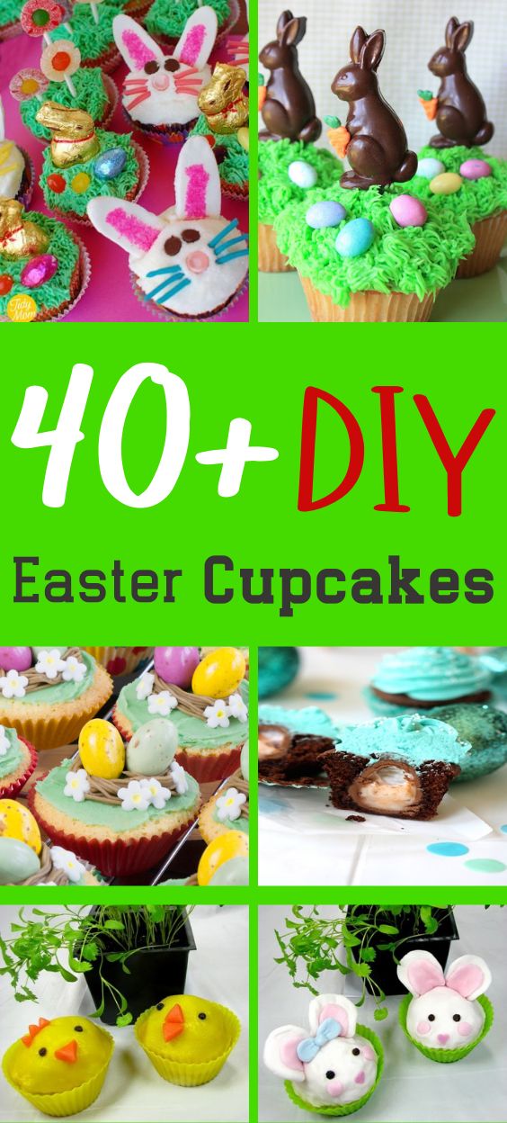 easter cupcakes with bunny ears and bunnies on them are featured in this collage