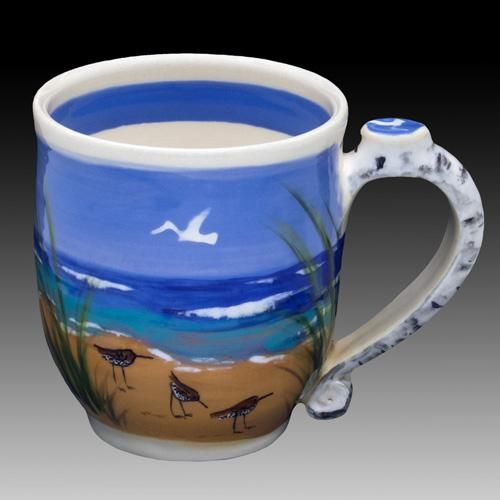 Beach Scene Mug Unique Mugs, Handmade Mug, Painted Mugs, In A Mug, Beach Scene, Us Beaches, Beach Inspired, Beach Scenes, Pottery Mugs