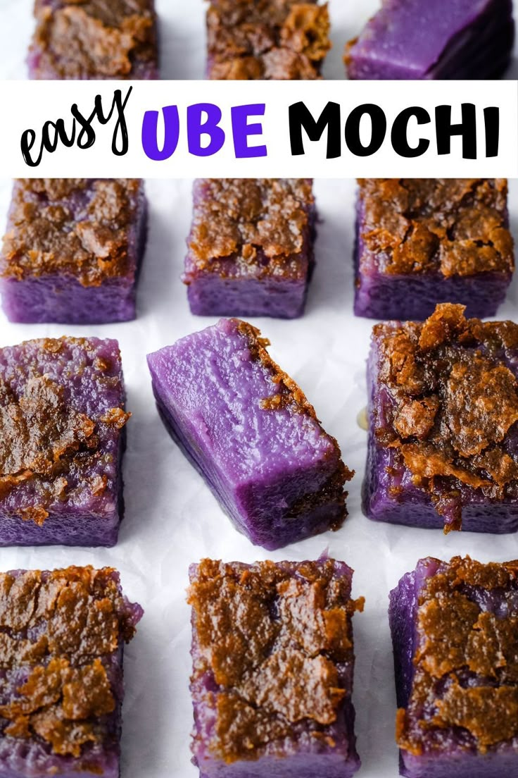 purple desserts with text overlay that reads easy ube mochi