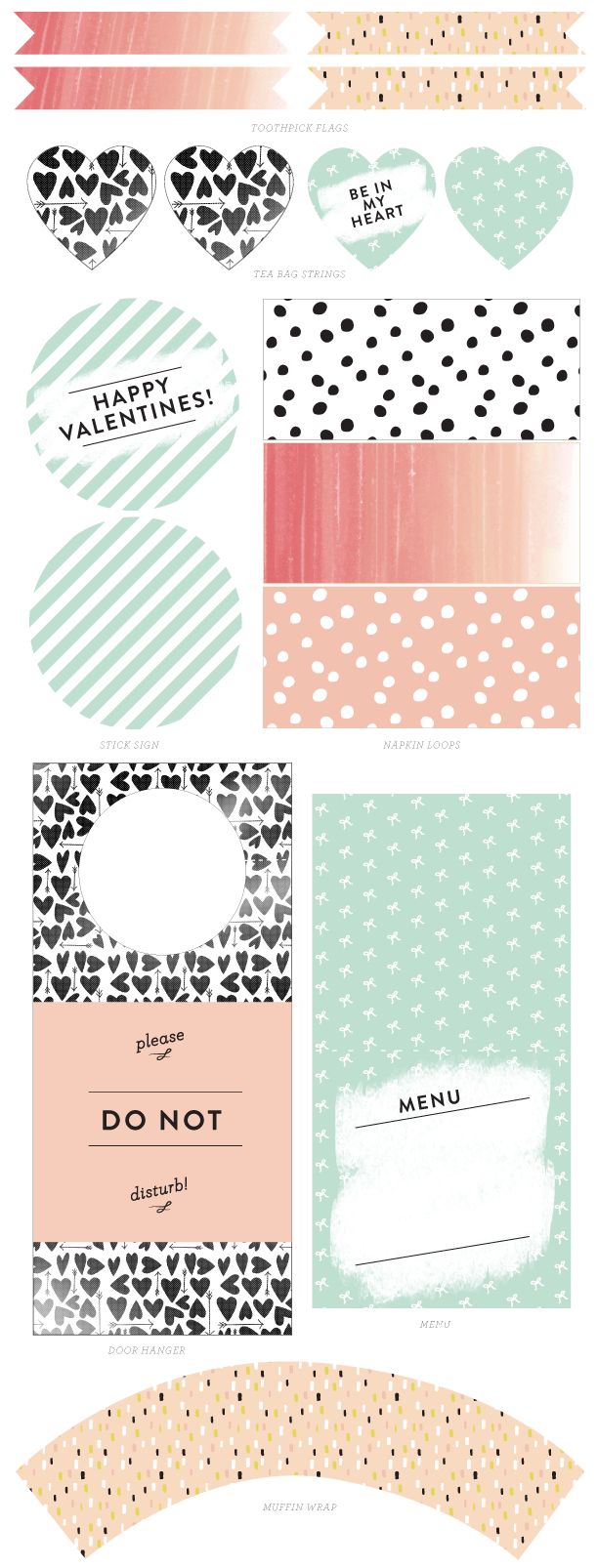 the printable paper for valentine's day gift tags, with hearts and dots on them