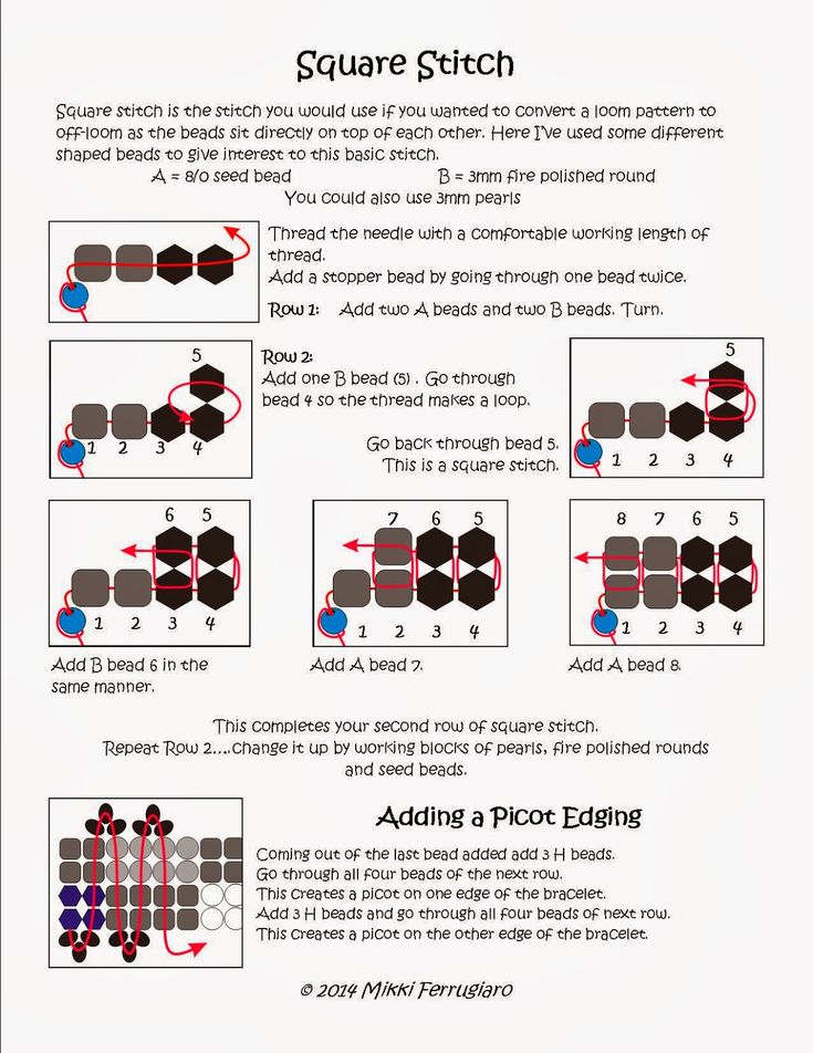 the instructions for how to make a square stitch pattern with pictures and text on it