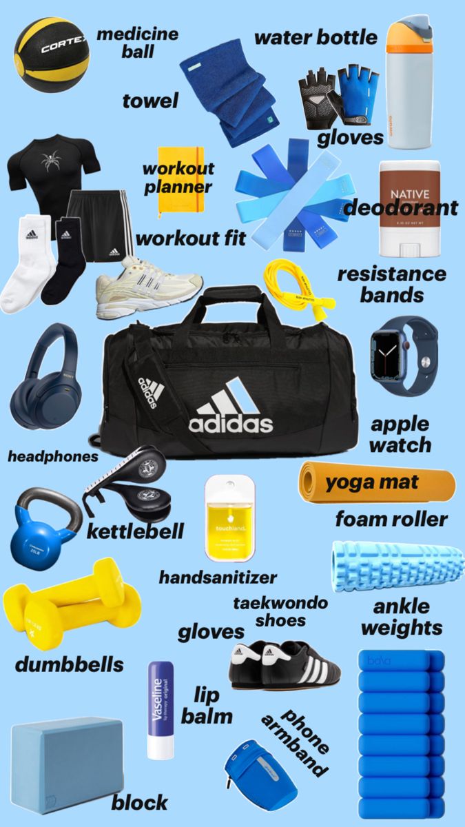 a poster with all the items needed to pack up for an outdoor adventure in blue and yellow